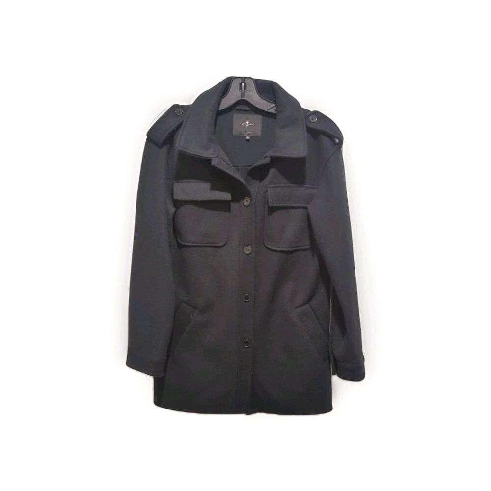 7 For All‎ Mankind Size Small Black Pea Coat With Pockets traditional Old Money